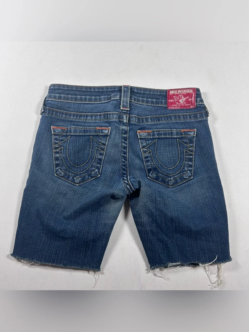 True Religion Women’s Made in USA Distressed Denim Shorts fits: 28 Stella Cut Of